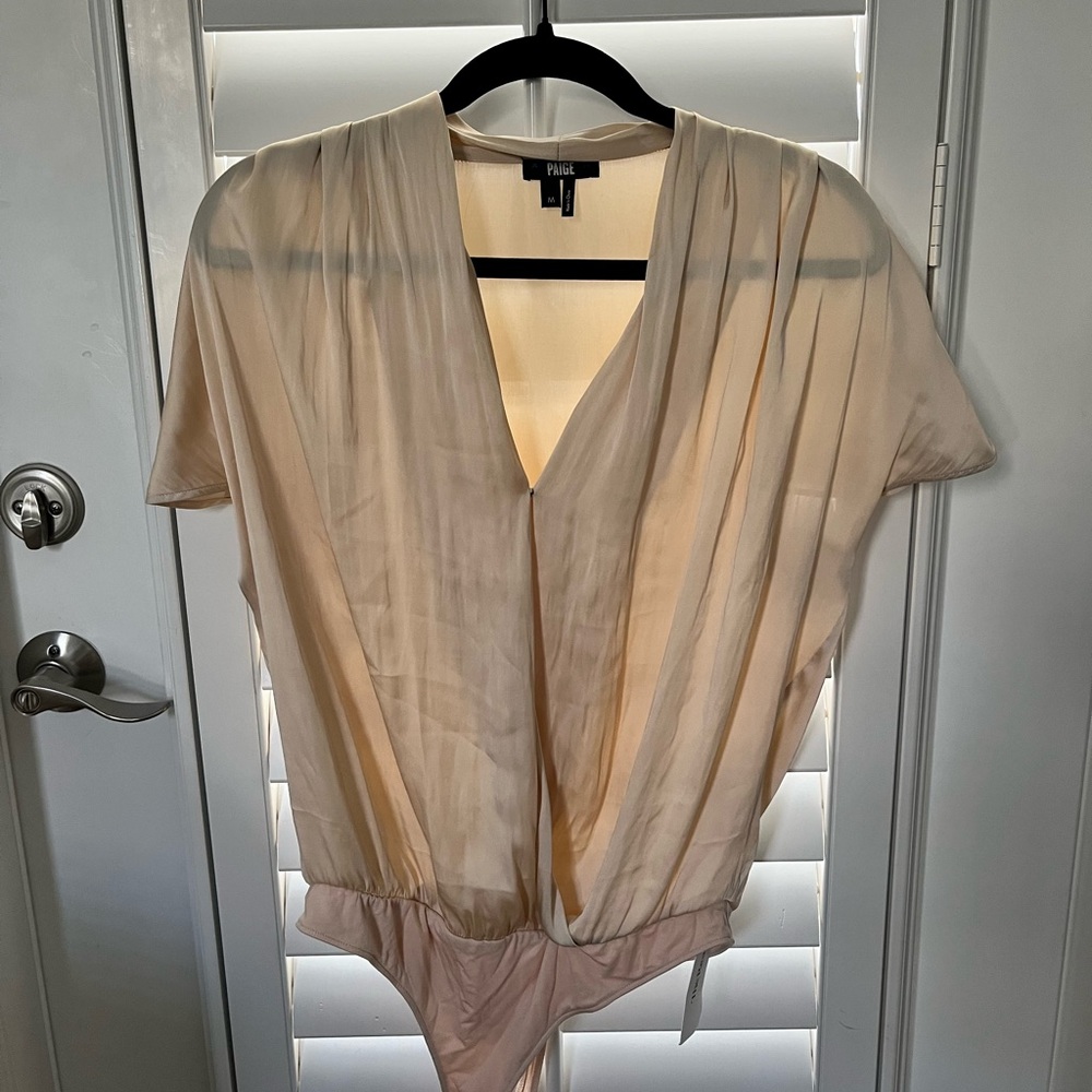 PAIGE Tan Short Sleeve Wrap Bodysuit
